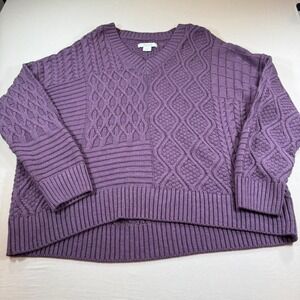 Natural Reflections Sweater Women L Purple Excellent Mixed Cable Knit V-Neck
